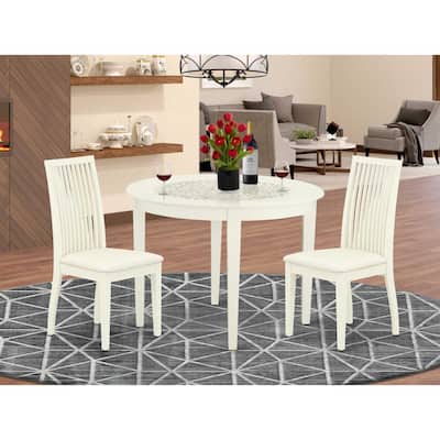 3Pc Dinette Set - Kitchen Table & 2 Dining Chairs - White Finish - Small Round Table