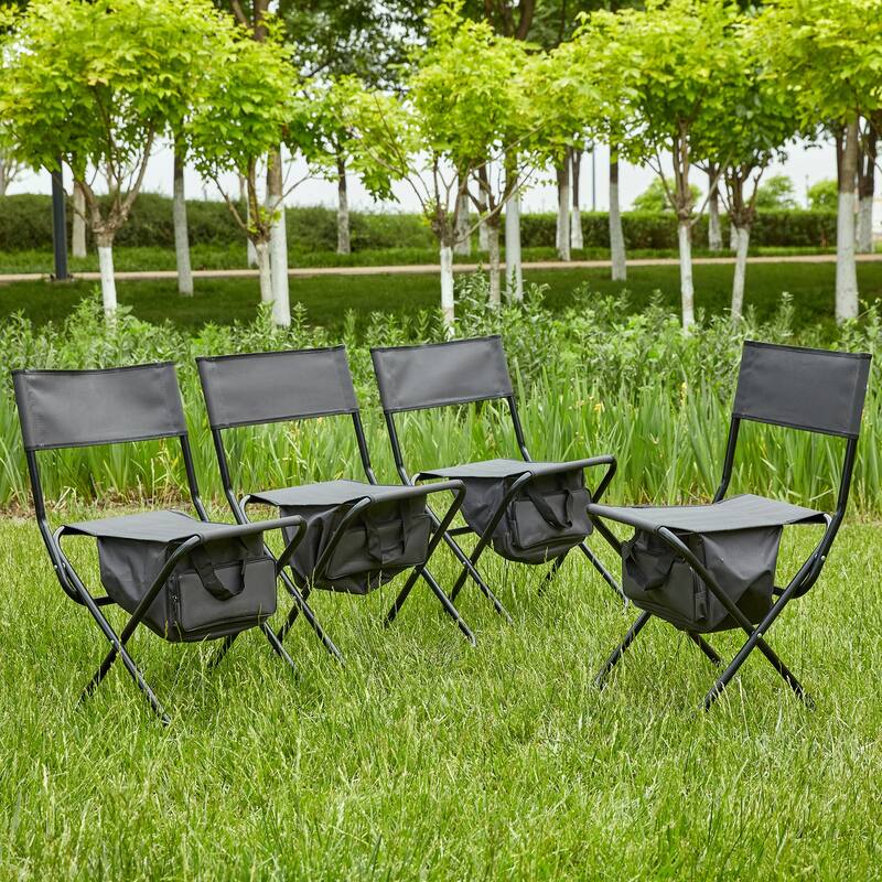 Folding Outdoor Chairs with Storage Bag (Set of 4) - Gray