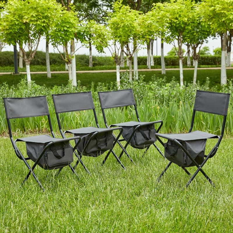 4-Piece Folding Outdoor Chair With Storage Bag,Portable Chair for Indoor,Outdoor Camping,Picnics and Fishing - Black