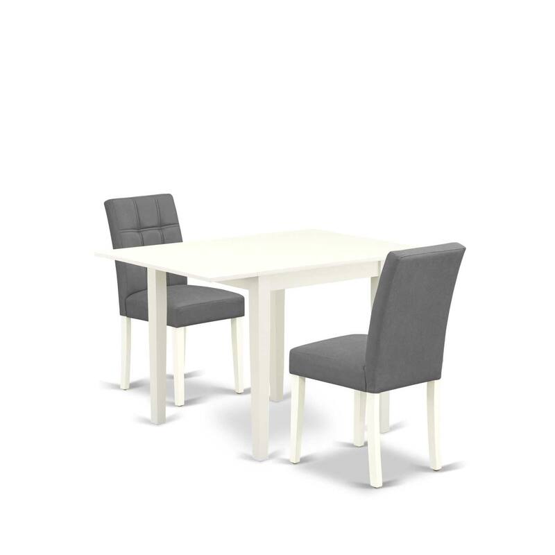HomeStock 3-Pc Linen White Finish Rectangular Solid Wood Top with Dropleaf Dining Table Set