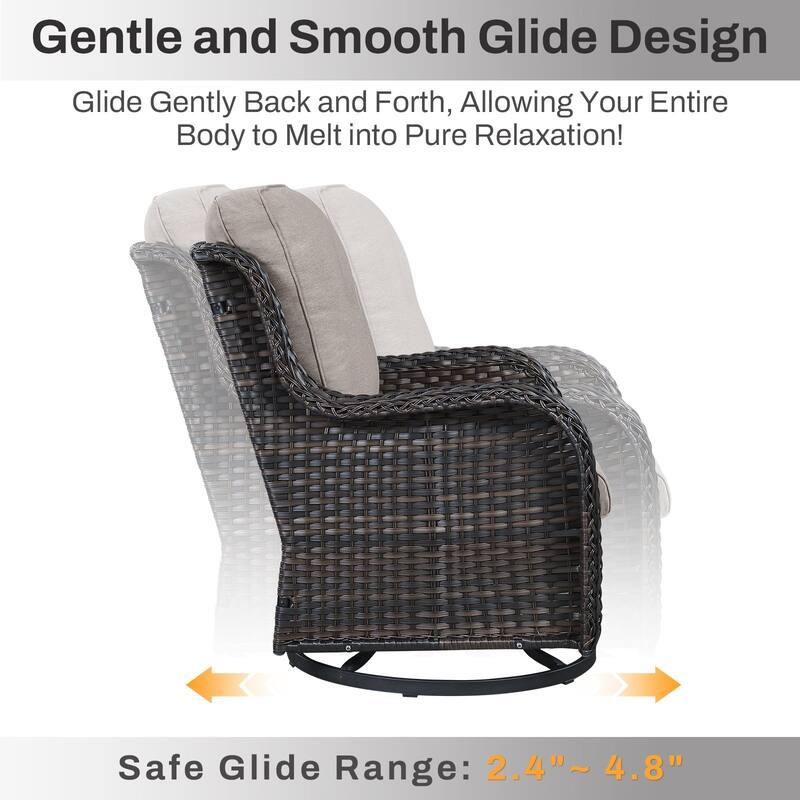 Gymojoy Wicker Swivel Glider Chair Outdoor Rocking Seating with Olefin Cushions