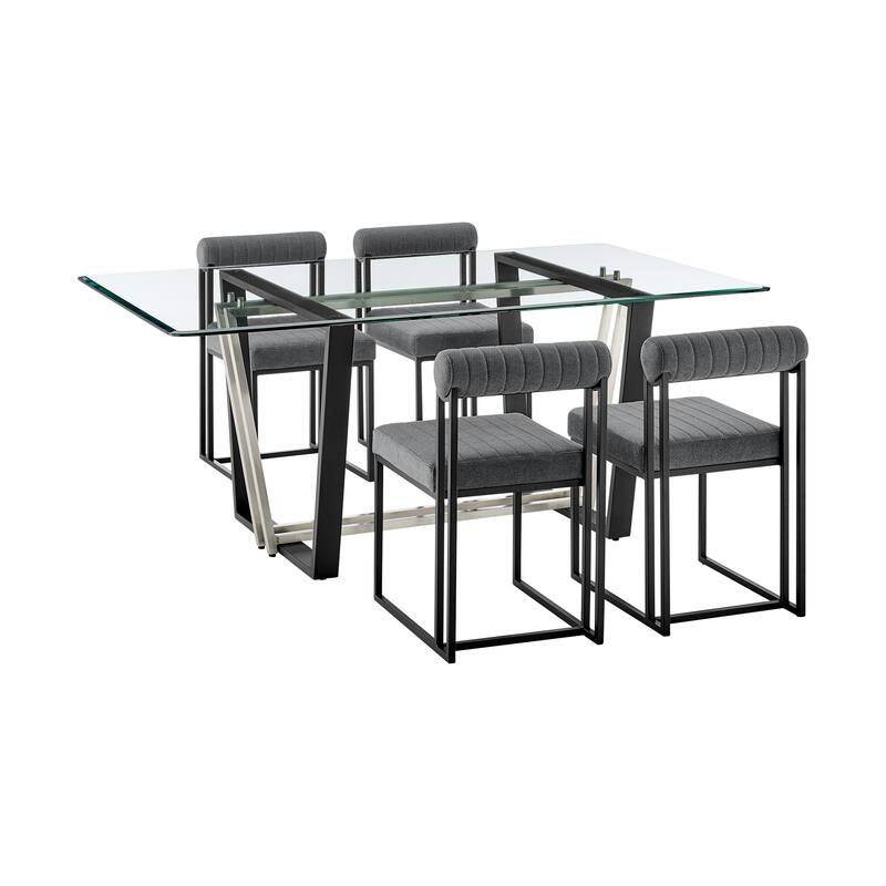 Kai Anastasia 5 Piece Rectangular Glass Dining Table Set with Metal Frame and Upholstered Chairs