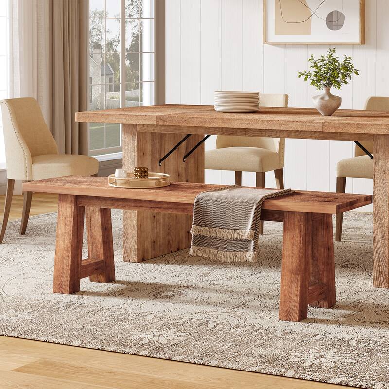 55.12 Inch Solid Wood Dining Bench with A-Shaped Legs