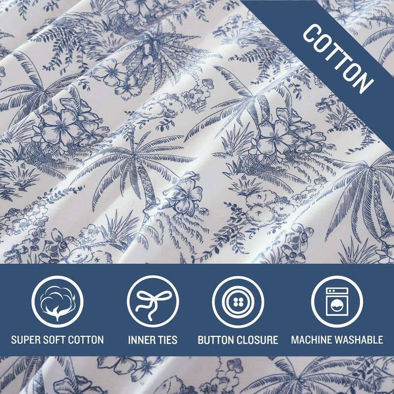 Tommy Bahama Pen And Ink Blue Cotton 3 Piece Duvet Cover Set