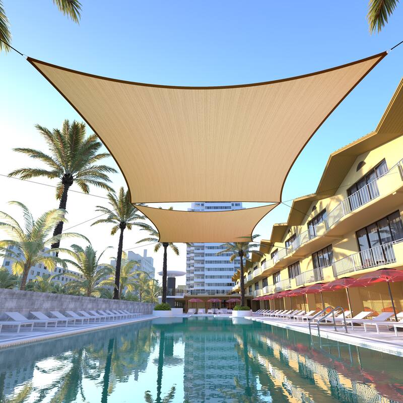 ColourTreeUSA Rectangle Sun Shade Sail HDPE Mesh Fabric Screen Canopy UV Block 190 GSM - 12' x 18' - Sand Beige