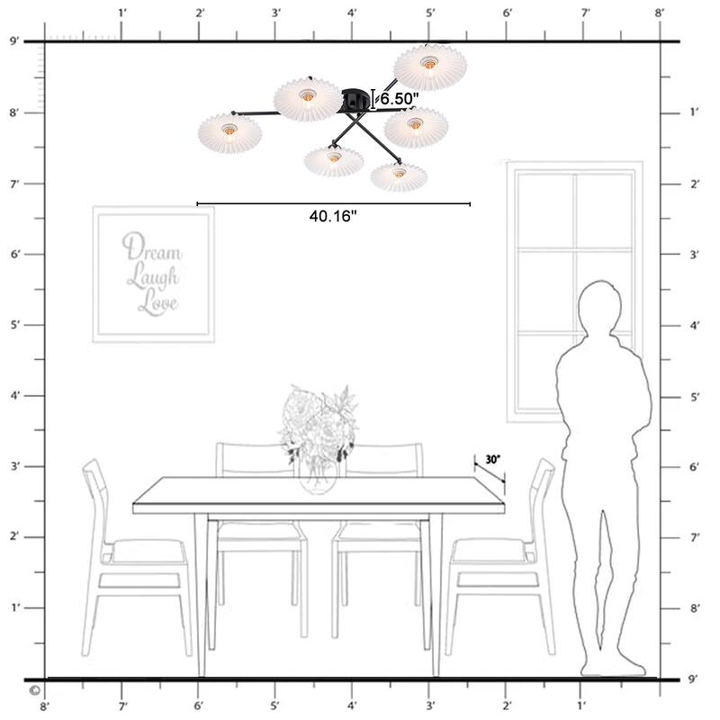 6-Light Matte Black Branch Flush Mount Ceiling Light with White Glass Shades - Dia.40.16-in