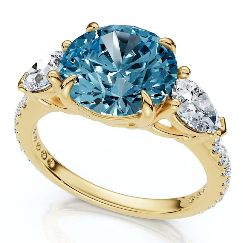 Bliss Diamond 3 1/2Ct Fancy Blue Lab Grown Accent Diamond Engagement Ring Gold - 4.5 - Yellow