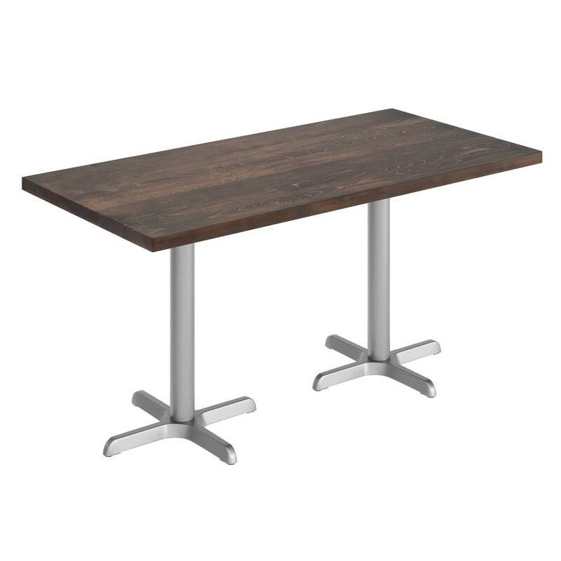 Rectangular Solid Wood Commercial Tabletop with 22" x 22" Dining Height X-Base - Dark Brown Top/Silver Base - 30"W x 60"D x 29.5"H
