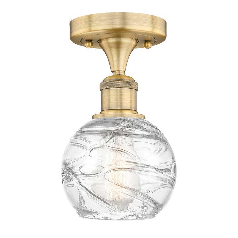 Innovations Lighting Edison Athens Deco Swirl - 1 Light 6" Semi-Flush Mount - Brushed Brass/Clear Deco Swirl
