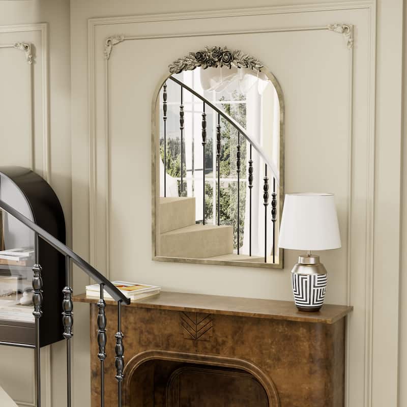 Antique Brass Arched Mirror Decorative Bathroom Mirrors Metal Frame - 24"X36"