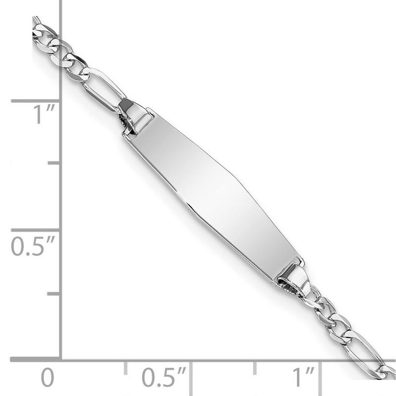 Curata 5.5mm 14k White Gold Engravable Figaro Link Soft Diamond Shape ID Bracelet