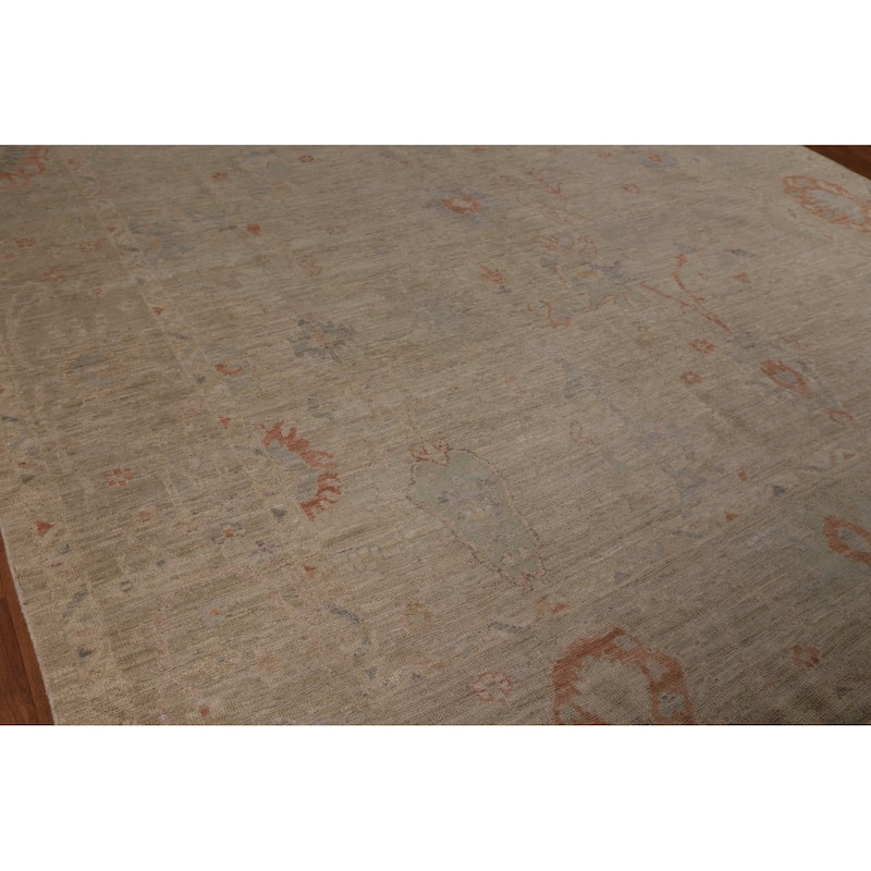 Vegetable Dye Beige Oushak Turkish Rug Hand-Knotted Wool Carpet - 9'2"x 12'3"