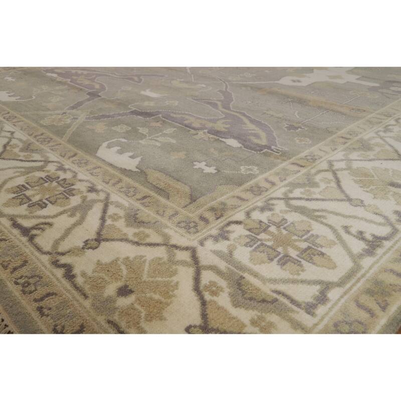 Transitional Beige Oushak Indian Area Rug Handmade Wool Carpet - 8'9" x 12'1"