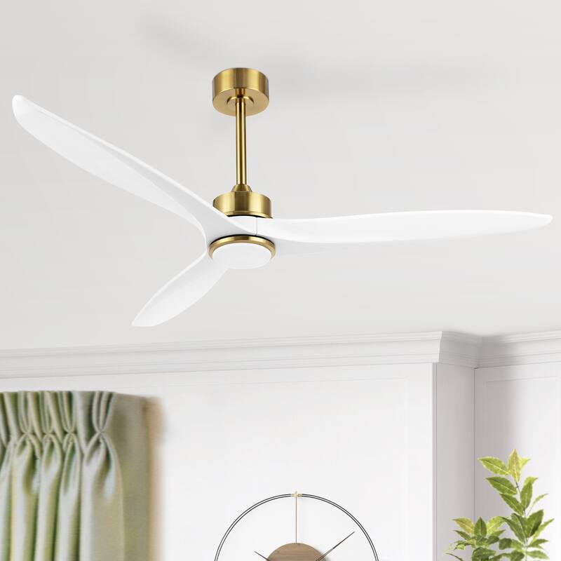 60" Solid Wood 3-Blade LED Ceiling Fan with Light Kit and Remote Control - Gold