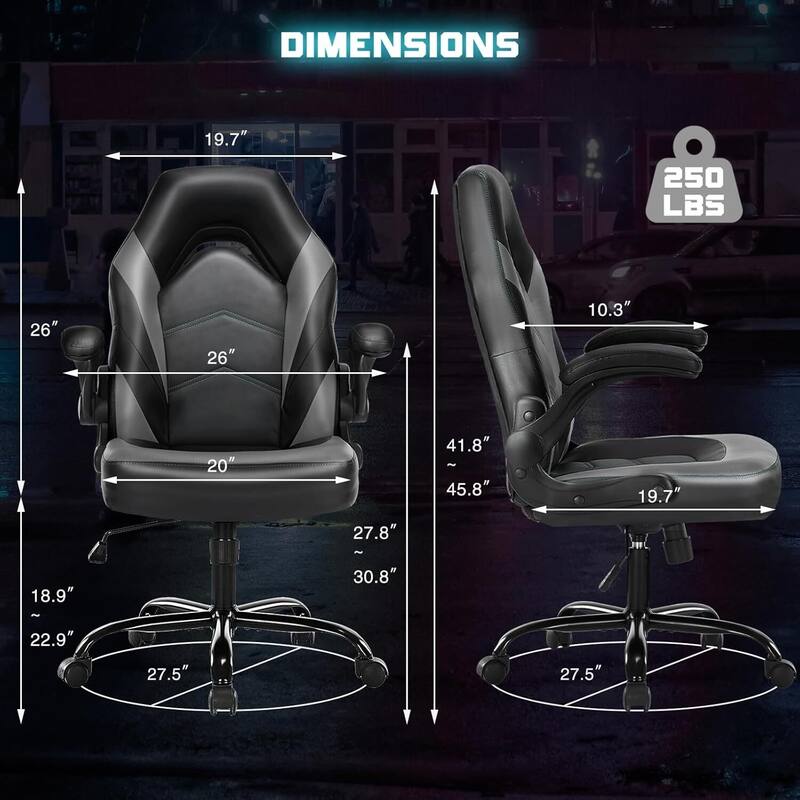 Ergonomic PU Leather Gaming Chair Adjustable Height with Flip-up Armrest for Adults, Kids