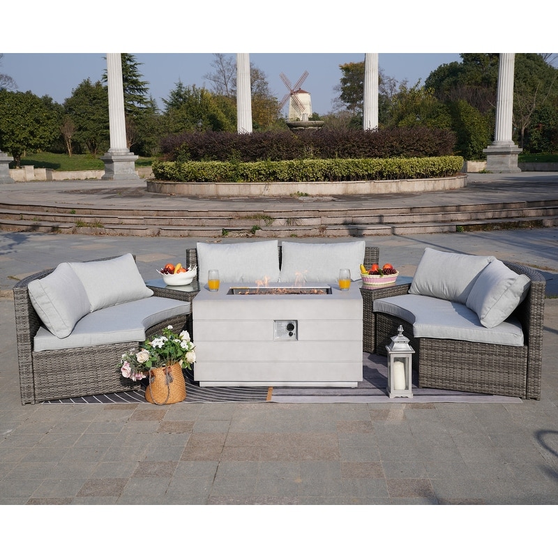 Half moon outdoor hotsell sofa with fire pit