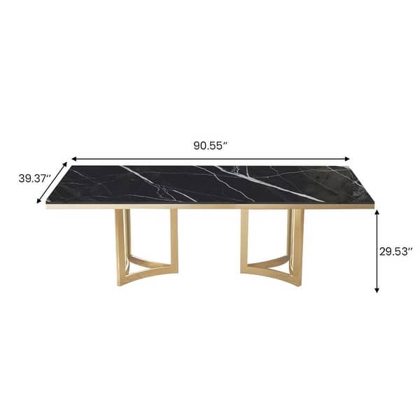 dimension image slide 3 of 11, Modern Marble Dining Table with White Rectangular Tabletop Gold Stainless Legs, Dining Room Table