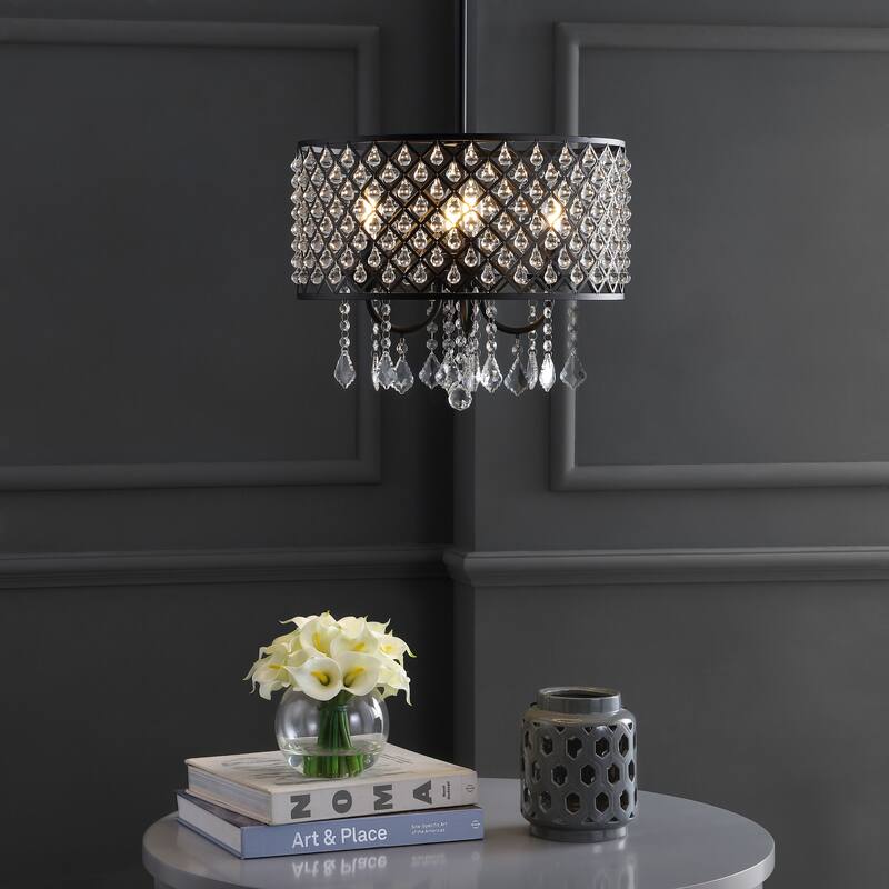 Avah Metal/Crystal Adjustable LED Drop Chandelier, Black/Clear by JONATHAN Y