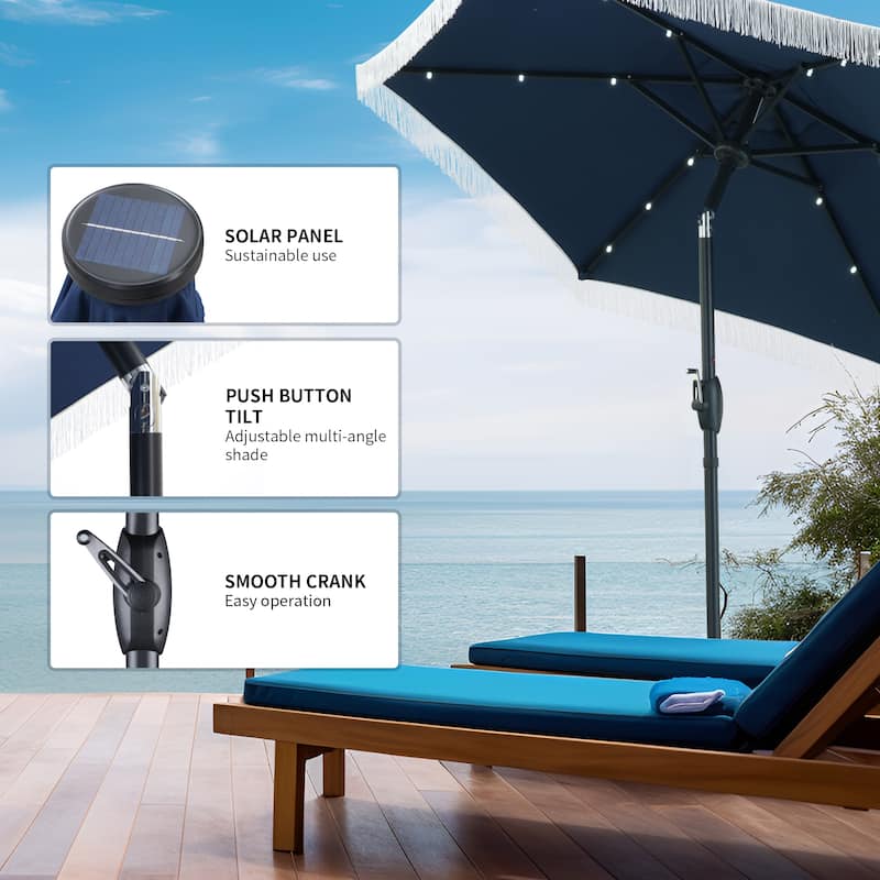 Autlaycil 7.5 ft Outdoor Patio Umbrella with 18 LED Lights Solar & Tassel.