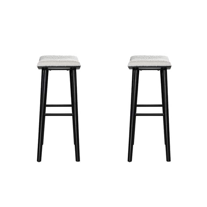 LuXeo Luna Backless Wood Saddle Counterstool/Barstool with Boucle Fabric Seat (Set of 2)