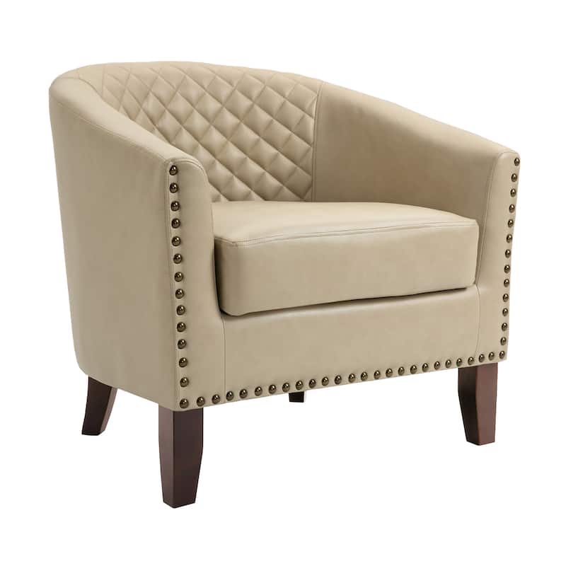Ethan Accent Chair Barrel PU Leather with Nailhead Trim