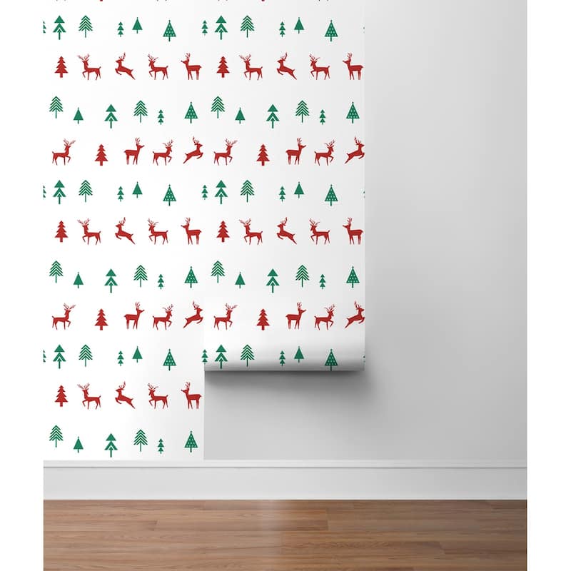 NextWall Run, Run Reindeer Peel and Stick Wallpaper - 20.5 in. W x 18 ft. L