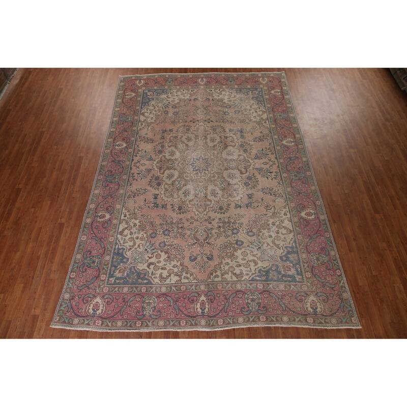 Tabriz Persian Vintage Area Rug Hand-knotted Wool Carpet - 8'10" x 12'10"