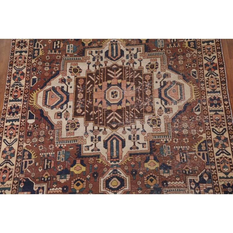 Distressed Bakhtiari Persian Antique Area Rug Hand-Knotted Wool Carpet - 6'8"x 10'0"