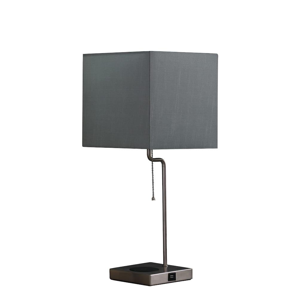 Table Lamp with Charging Station - Modern Square Lamp, USB & Qi Wireless Charger, Bedroom Office Living Room