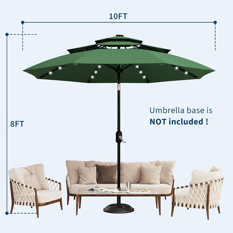 3-Tier 10Ft Patio Umbrella, Easy Crank and Push Button Tilt for Pool, Deck, Yard, Garden with LED Lights (No Base)