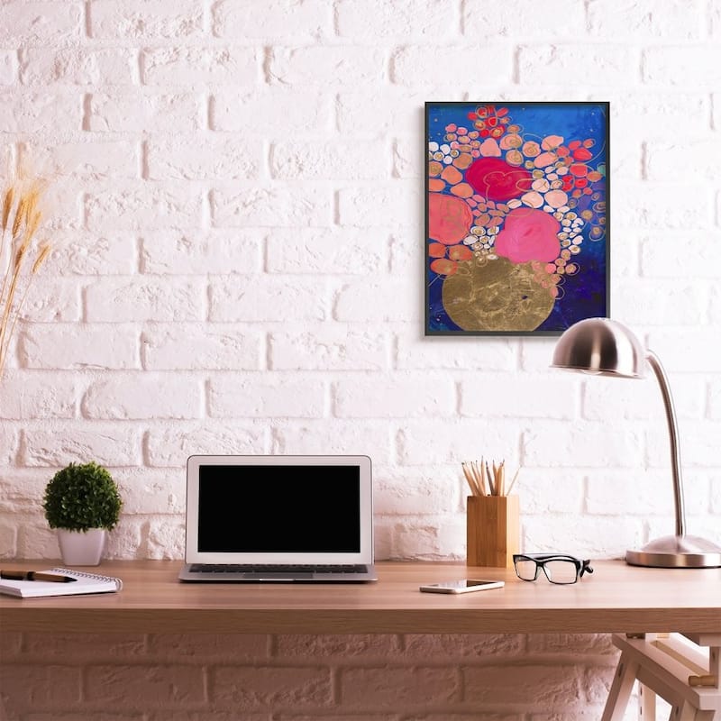 Stupell Abstract Whimsical Flower Vase Blue Pink Gold Framed Wall Art - Multi-Color