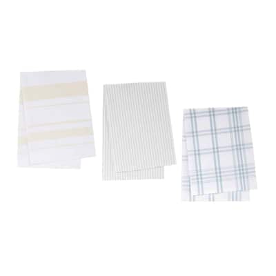 Striped and Gingham Kitchen Cotton Tea Towels - 28" - Set of 3