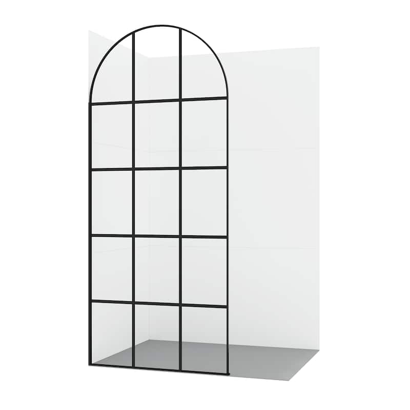 Aranaz Fixed Single Panel Framed Shower Door with Clear Glass - 34" W x 78" H - 34" W x 78" H - Matte Black