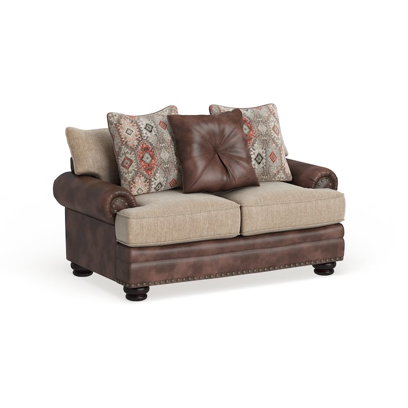 Dhirendra Traditional Brown Faux Leather Loveseat by Furniture of America - Brown
