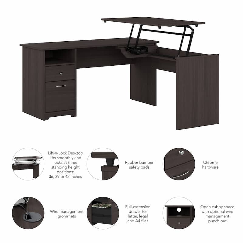 60W 3-position L-shaped Sit to Stand Desk by Bush Furniture