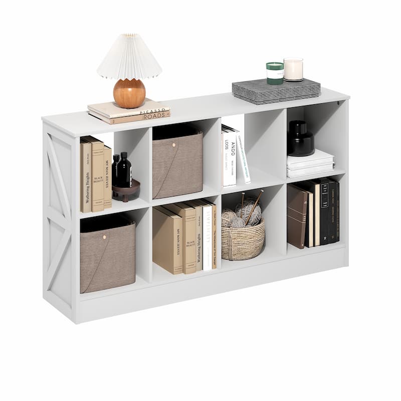 Furinno Jensen Farmhouse 8-Cube Display Bookcase, Bookshelf, Amber Pine