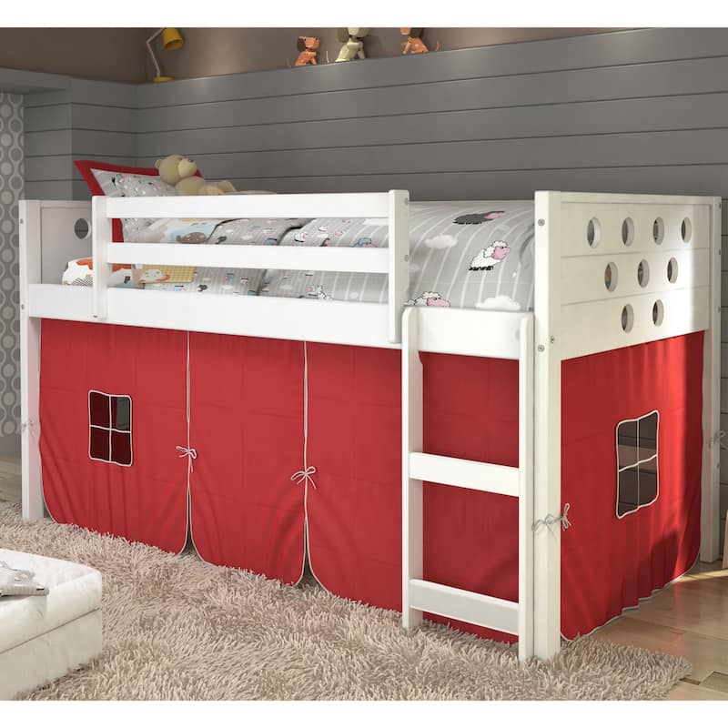 Donco Kids' Twin Circles Low Tent White Loft Bed - Red