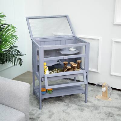 Hamster Wooden Cage With Pull Out Tray And Ramp - Gray - 23.62"W x 15.75"D x 17.32"H
