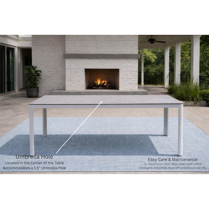 Como Orenelli White 1-Piece Aluminum Outdoor Dining Table with Ceramic Top