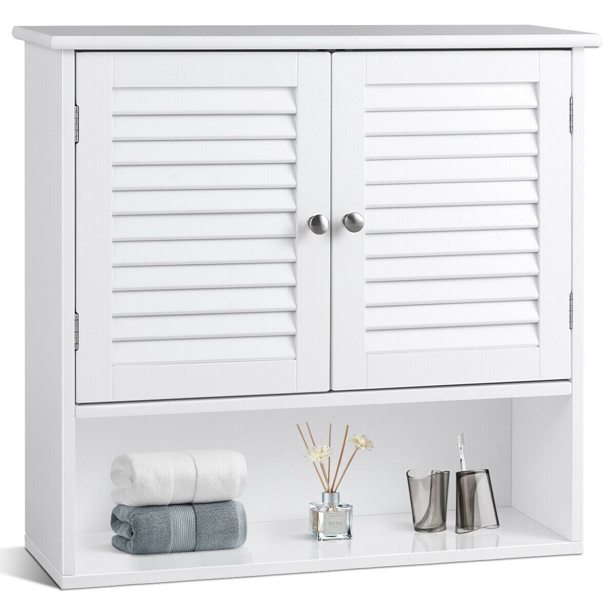 Shop Gymax Bathroom Wall Storage Cabinet Double Doors Shelves