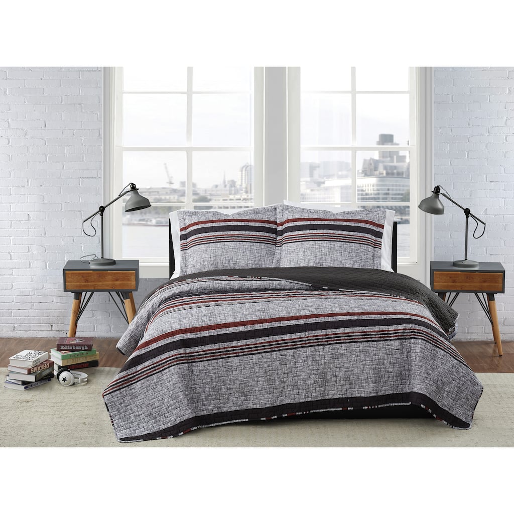 London Fog Warren Stripe 3 Piece Quilt Set