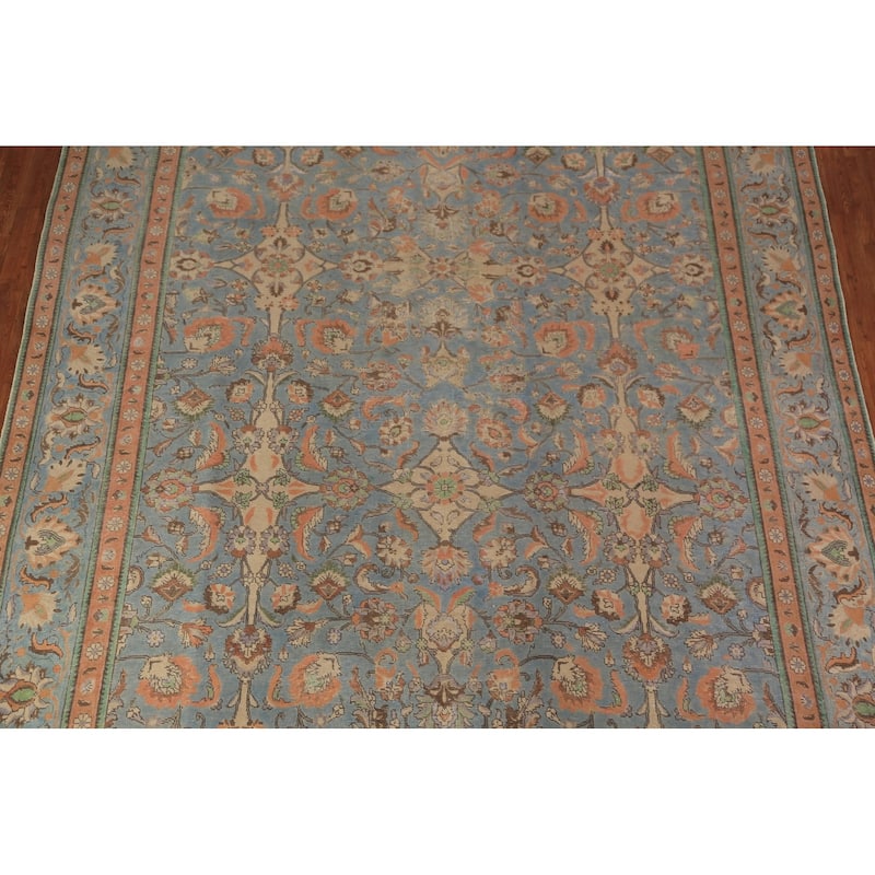 Distressed Tabriz Persian Area Rug Floral Hand-Knotted Wool Carpet - 9'4"x 12'4"