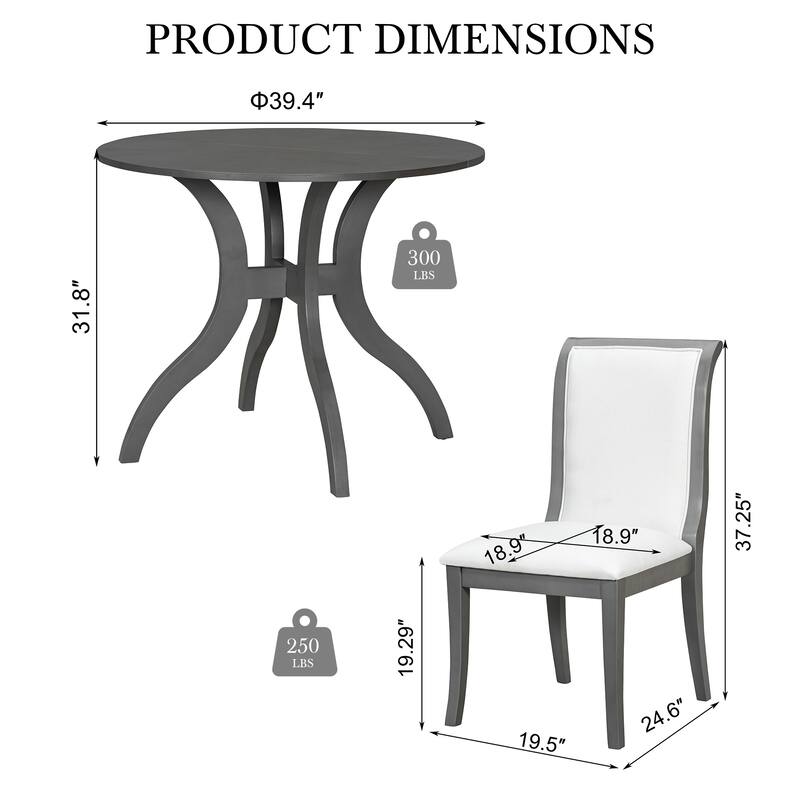 Kitchen Set with Grey Upholstered Chairs and Round Dining Table