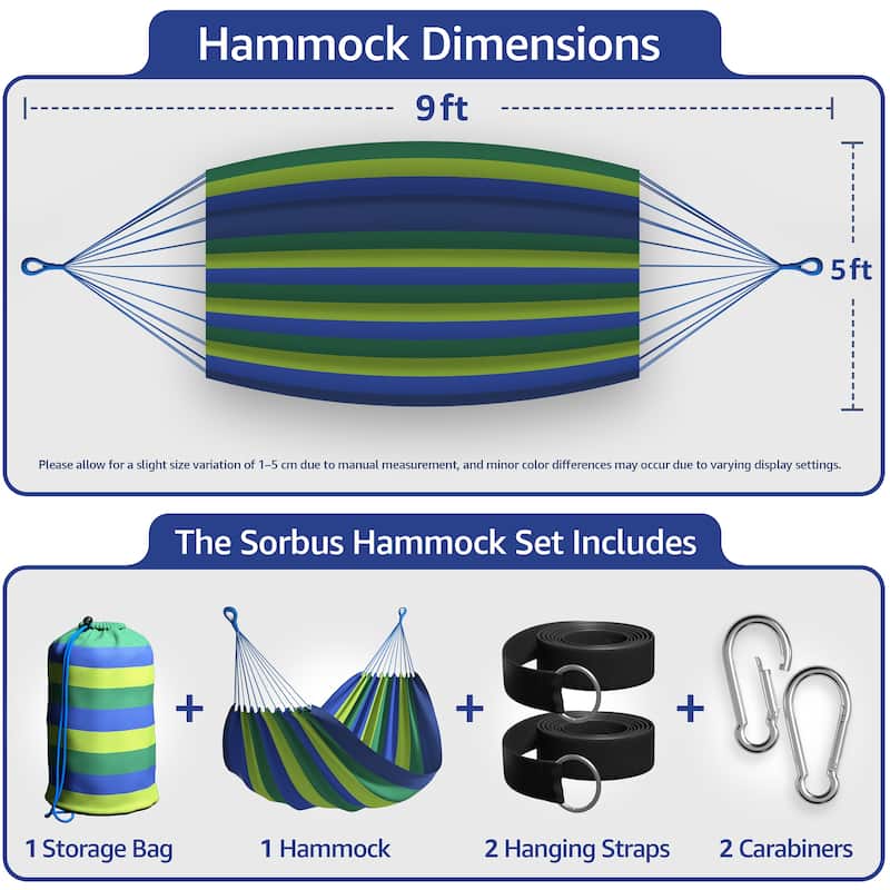 Brazilian Double Hammock for Indoor or Outdoor Spaces - Hanging Rope, Carrying Pouch Included