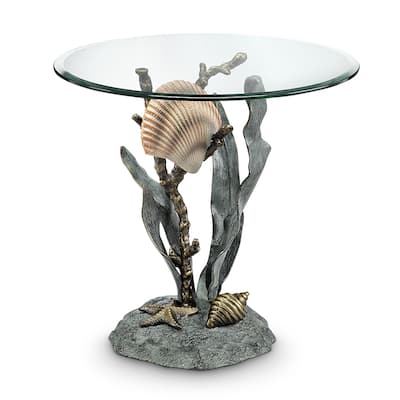 Spi Aluminum Shells And Seagrass End Table - 21 X 22 X 22 inches