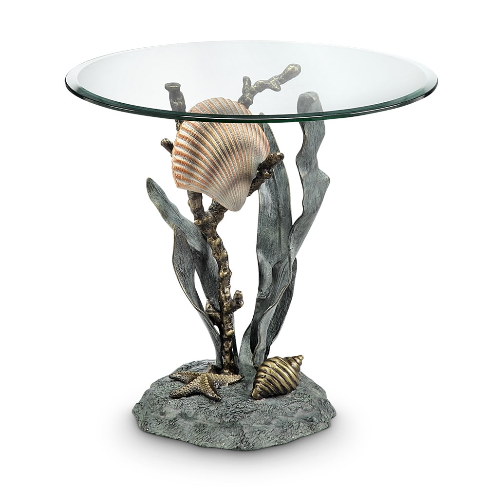 Spi Aluminum Shells And Seagrass End Table - 21 X 22 X 22 inches