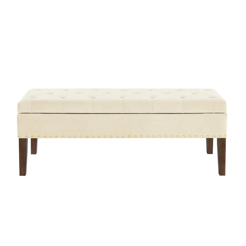 Storage Bench Leisure Bench Window Bench with Wood Legs, Cream Dining Bench Lounge Bench with Nailhead Trim