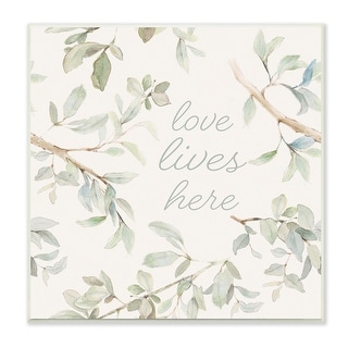 Stupell Love Lives Here Cursive Botanical Branches Phrase Wood Wall Art ...