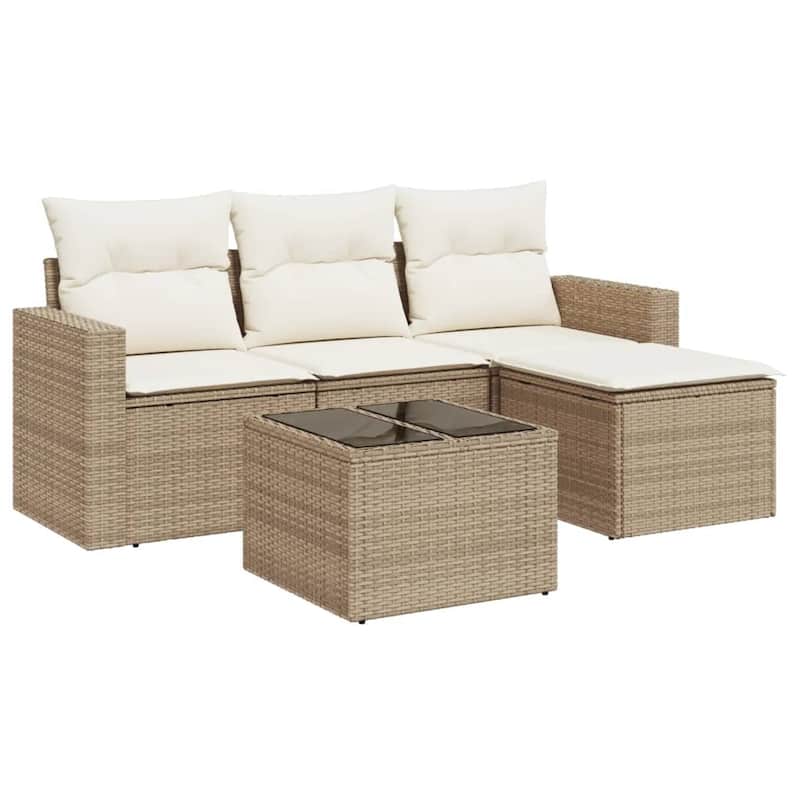 vidaXL Garden Sofa Set Beige PE Rattan, Powder-Coated Steel, Tempered Glass - 73.2 x 27.2 x 33.5