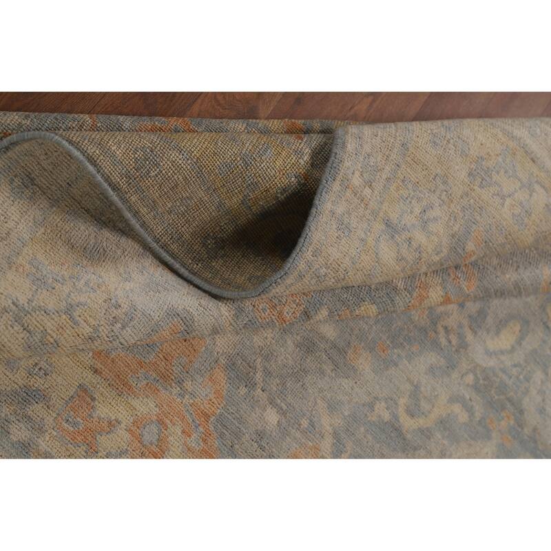 Vegetable Dye Floral Oushak Turkish Area Rug Blue Handmade Wool Carpet - 5'0"x 7'11"